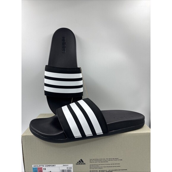 Adidas Adilette Comfort Slides Lightweight Unisex Sandals Black/White M12/W13 - Picture 1 of 11